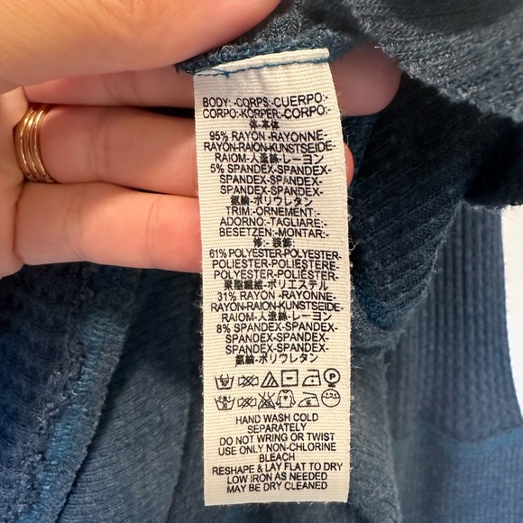 Free People We The Free Waffle Knit Navy Tunic Long Sleeve Top, size Large - Picture 7 of 9